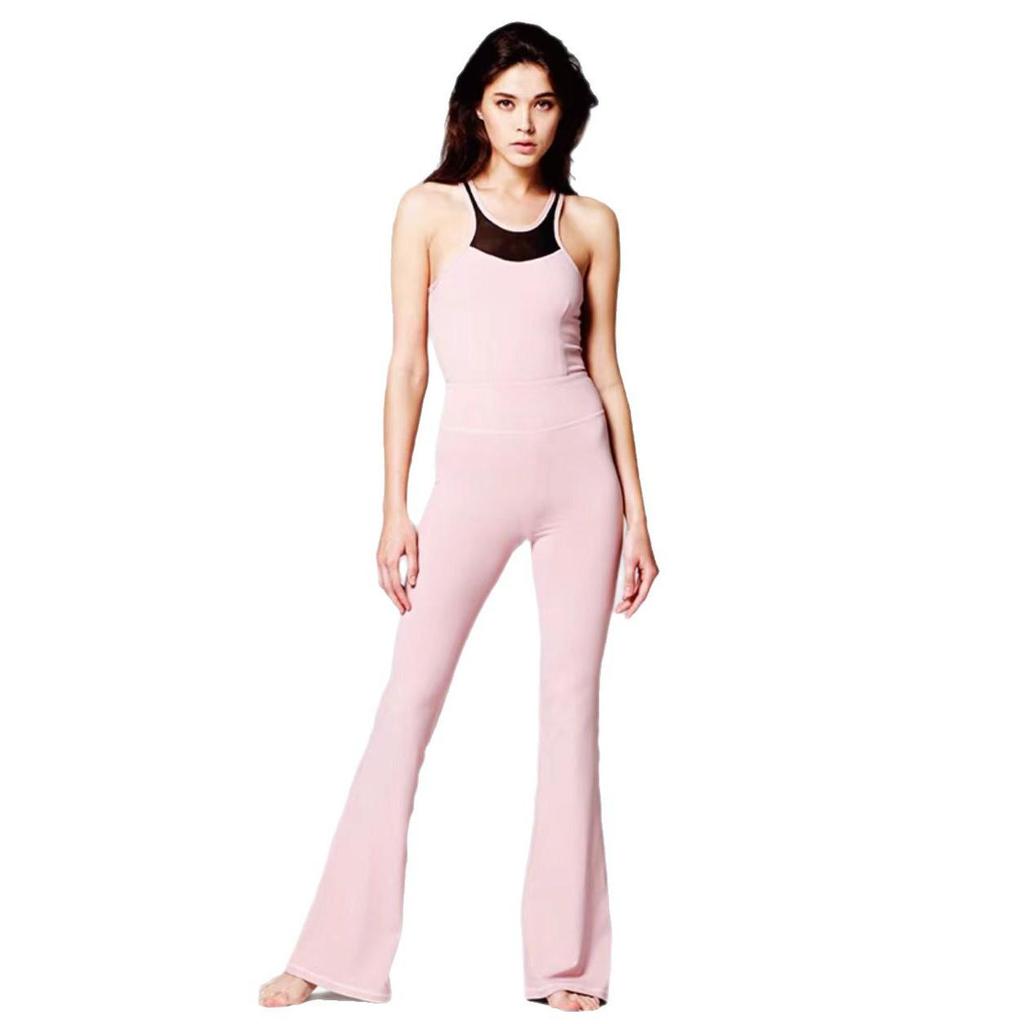 Women’s Colorblock Sports Jumpsuit - Nude-Feel, Slimming, Flared Yoga Outfit