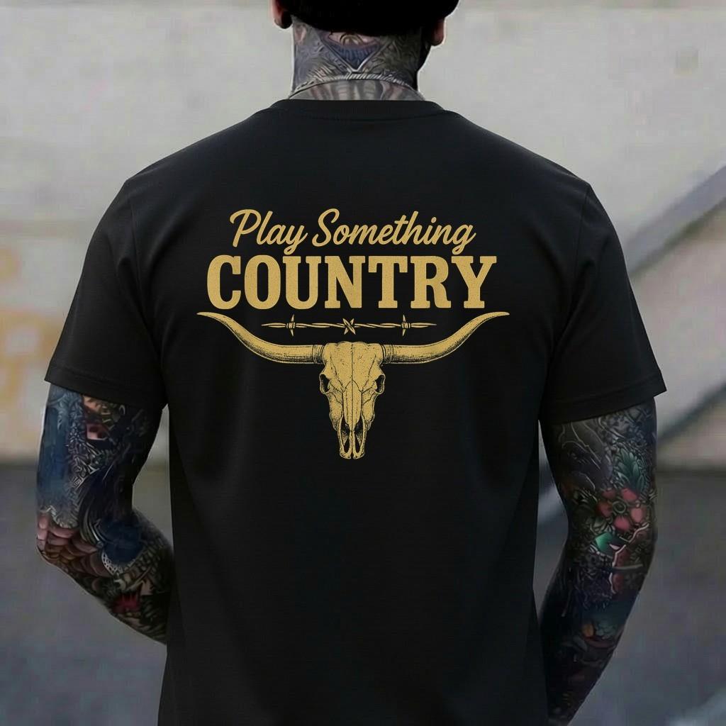 Play Something Country Music Bull Skull Southern Western T-Shirt XL