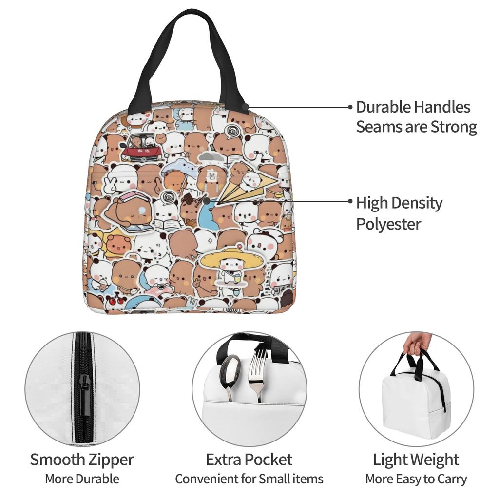 Bubu Dudu Pfirsich und Goma Bär Cartoon Isolierte Lunchtasche für Picknick im Freien Panda Wasserdichte Thermokühlbox Lunchbox
