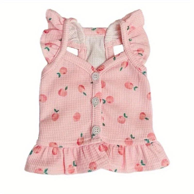 Pet Princess Wedding Dress for Small Dogs - Soft Pink Floral & Heart Design with Flying Sleeves, Lightweight Breathable Spring Summer Pet Outfit