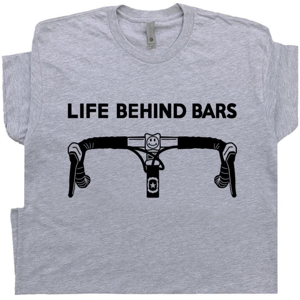 Funny Bicycle T Shirt Cool Life Behind Bars Cycling Shirt Retro Biking Shirts For Men Women Bicycle Humor Cyclist Graphic Tee Gift for Biker