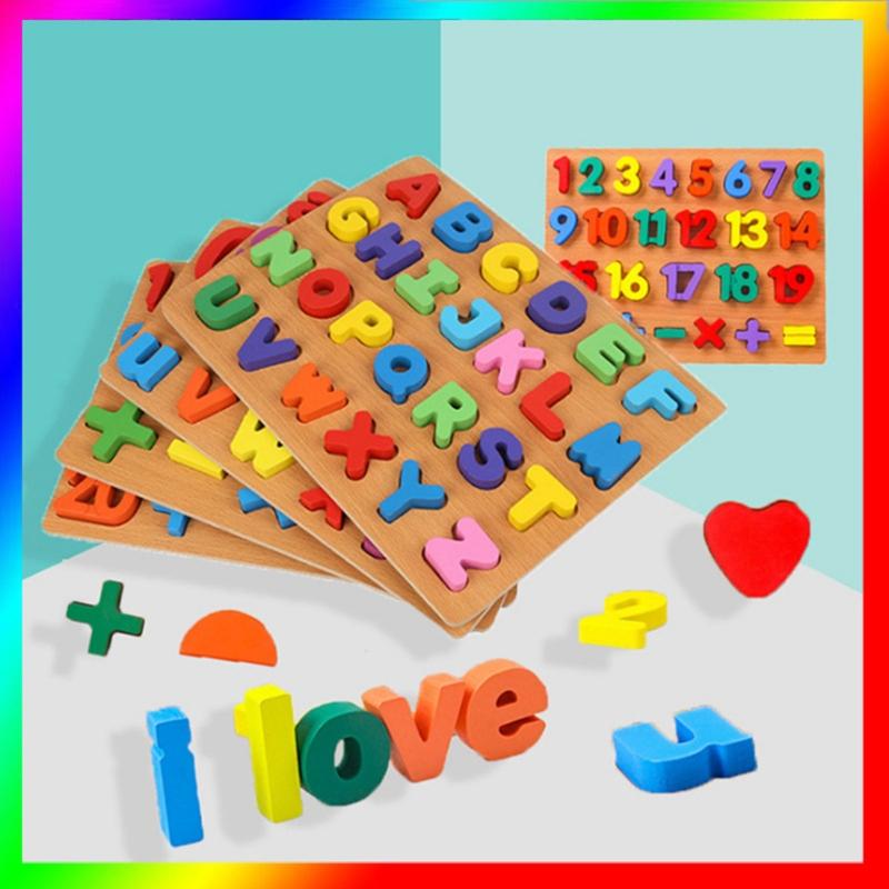Wooden Puzzle Board Shape Matching Toy Alphabet/Number/Geometric Tangram Busy Board Jigsaw for Baby Kids Early Education