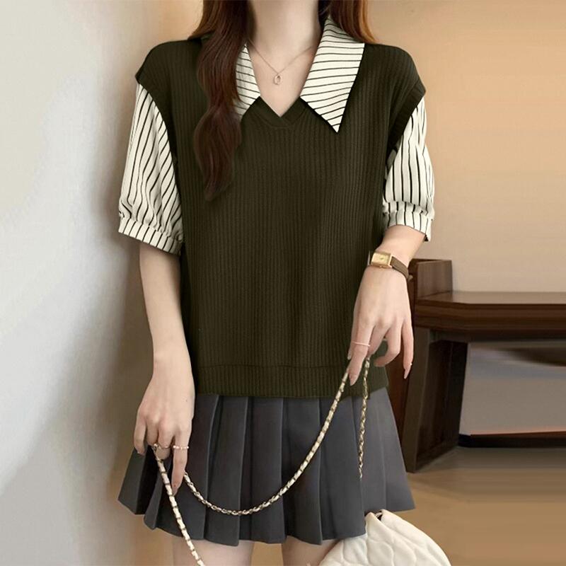 

ZANZEA Женская повседневная блузка с отложным воротником, в полоску, пэчворк, с рукавом до локтя