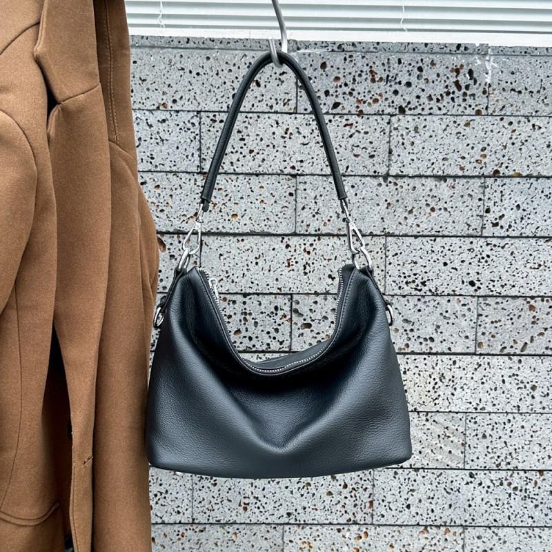 

Real Leather Women s Bag Large Capacity Tote Fashionable Natural Drop Armpit Shoulder 30x13x21cm чорний