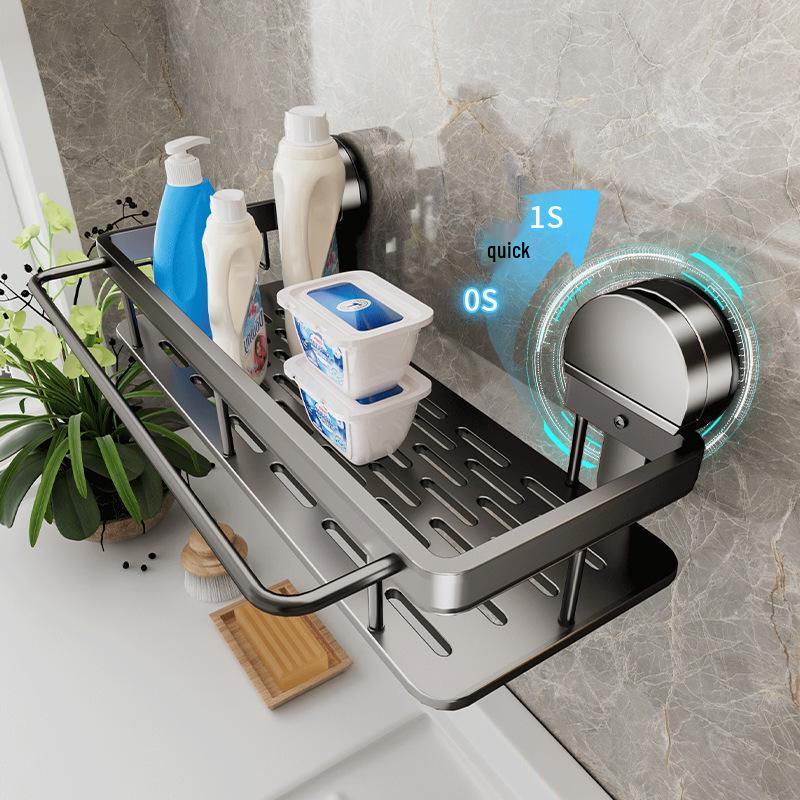 Gunmetal Wall-Mounted No-Drill Shower Storage Rack