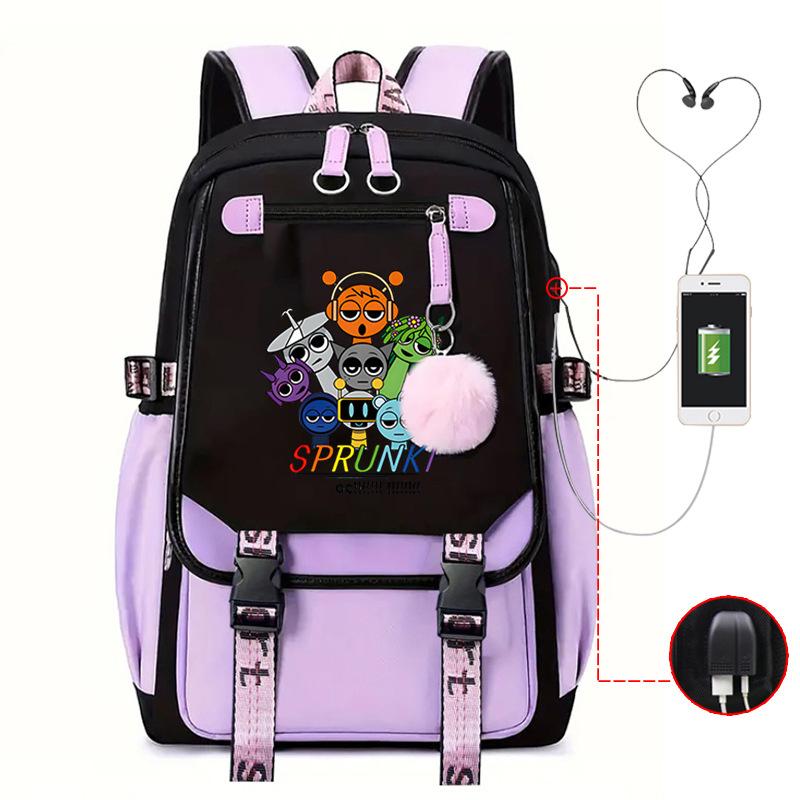 Personality Trend Cartoon Printing Double Shoulder College Style Student Leisure Schoolbag Multi-function Large Capacity