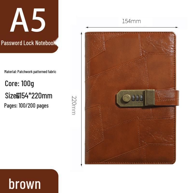 Retro Style A5 Lockable Password Journal - Exquisite High-Design Notebook