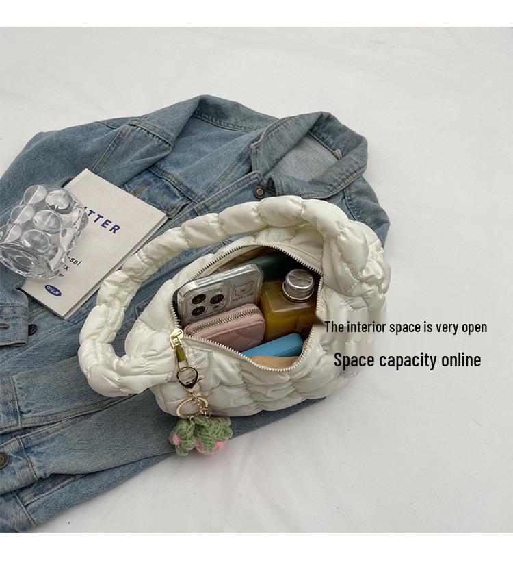 Korean Style Cloud Pleats Cotton Jacket Bag for Girls - Versatile Large Capacity Dumpling Shoulder Handbag