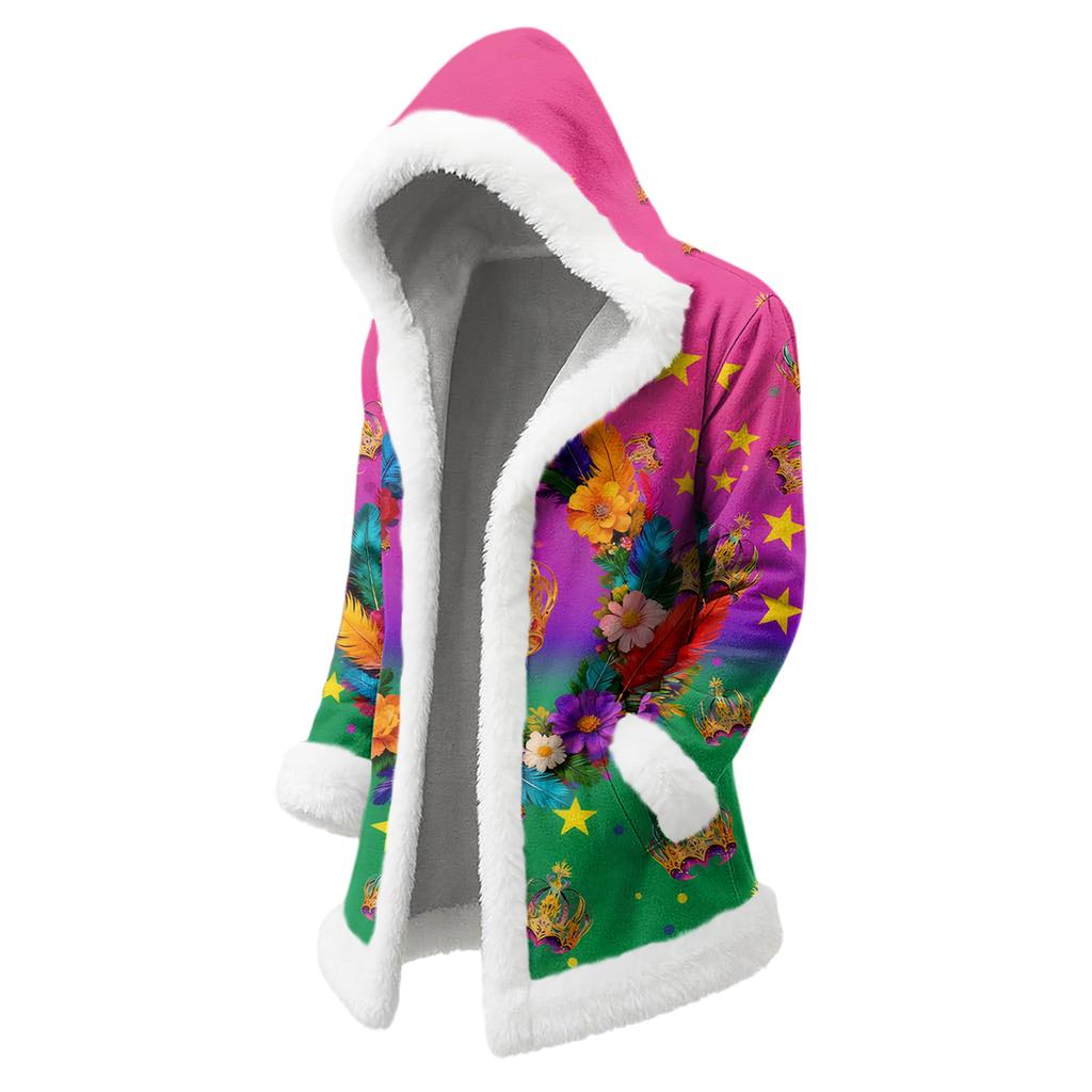 Unisex Casual And Fashionable Plush Collar Hooded Long Sleeved Carnival Print Jacket
