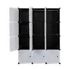 12 Cube Organizer Stackable Plastic Cube Storage Shelves Design Multifunctional Modular Closet Cabinet with Hanging Rod White Doors and Black Panels