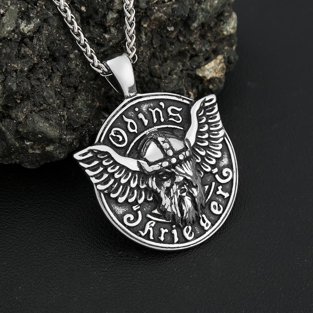 Vintage Nordic Stainless Steel Vikings Odin Head Necklace Men's Mythology Chain Pendant Necklace Punk Biker Male Jewelry Gifts