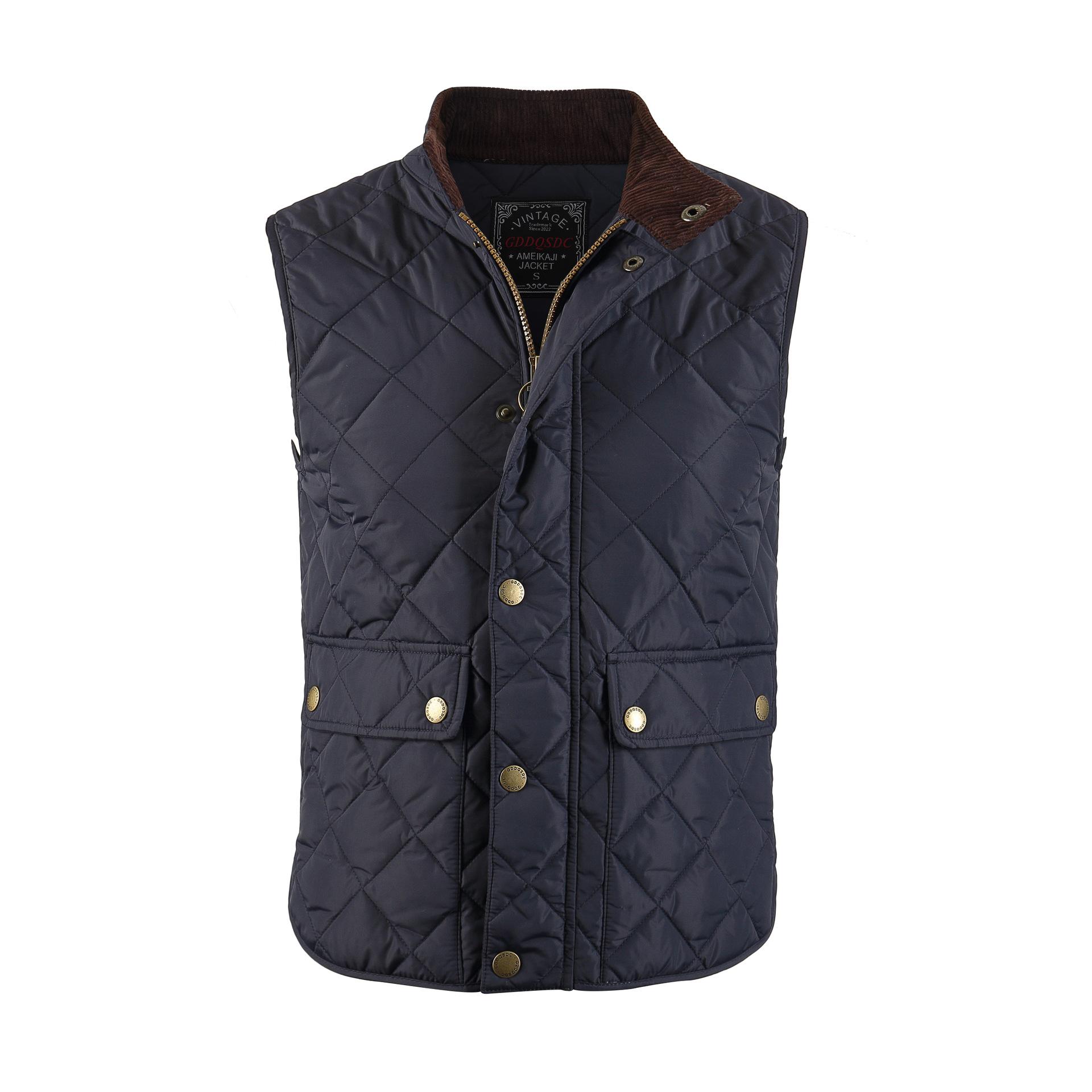 Men Quilted Padded Vest Stand Collar