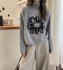 2024 European Style High Neck Sunflower Wool Knit Sweater for Women - Soft, Fluffy Autumn/Winter Arrival