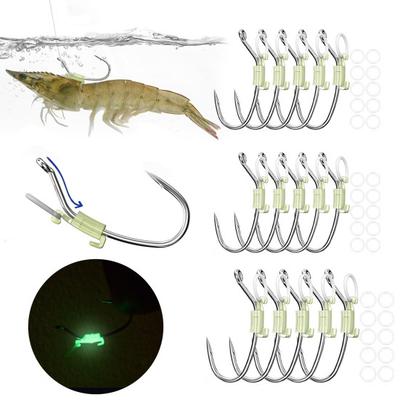 5/15/25Pcs Luminous Live Shrimp Fixing Hook Heavy Duty Metal Barbed Fishhook Freshwater Saltwater Catfish Bass Fishing Hook Fishing Accessories