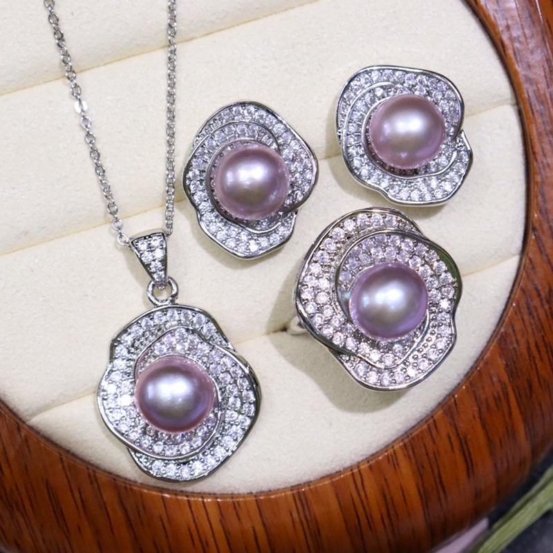 Rich and Noble Freshwater Pearl Necklace Set: 8-9mm, Minor Imperfections, Good Luster, 18K Gold Plated, Micro-Paved, Versatile Jewelry.