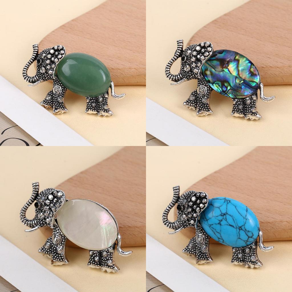 Animal Embossed Shell Inlay Lucky Elephant Brooch Pin For Men Women Decor