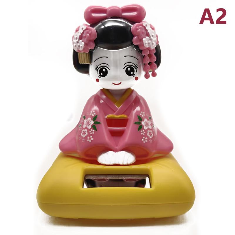 Solar Powered Japanese-Style Doll Car Ornament Kimono Girl Shaking Head Nod Head Cartoon Doll Dashboard Cute Car Decor