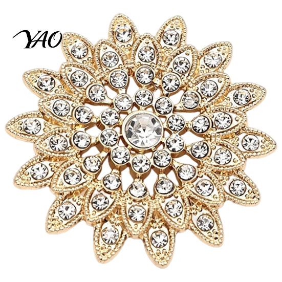 Sunflower Brooch Pin Sparkling Rhinestone Brooch, Golden Plated Floral Lapel Hollow Badge Pin, Dainty Clothing Jewelry Accessory for Women Girls Metal