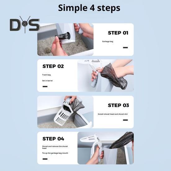 Cat Litter Scooper with Trash Container Ergonomic Grip Cat Litter Shovel Portable Poop Scooper Kitty Litter Sifter with Waste Dispenser