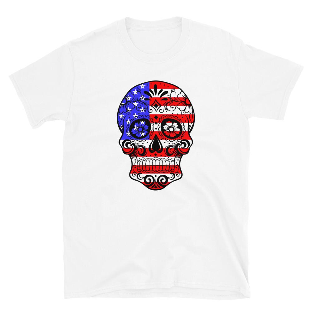Skull American Trippy USA Flag T-Shirt S