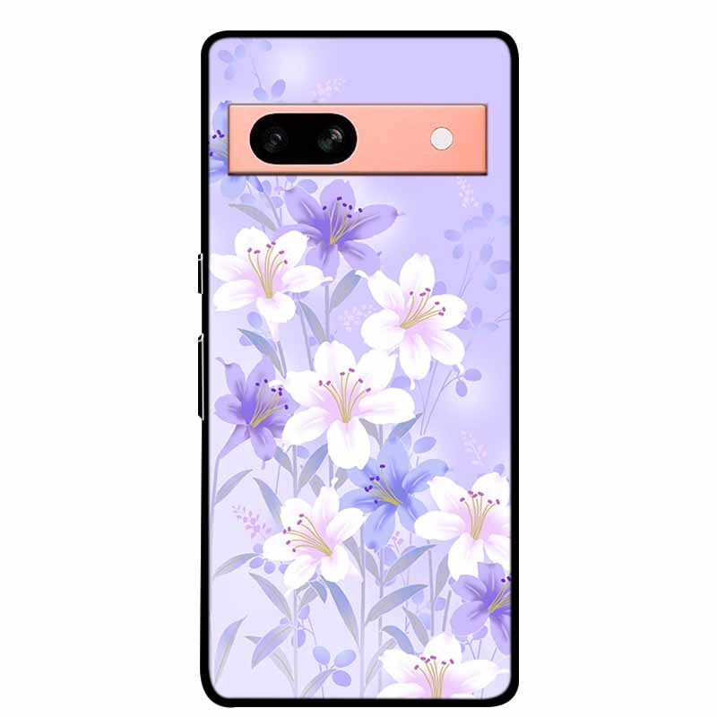 Per Google Pixel 7a 5G Custodia 6.1" Cover Fiori Bordo Nero Silicone TPU Morbida Cover Posteriore Per Google Pixel7a 2023 Custodia Telefono Fundas