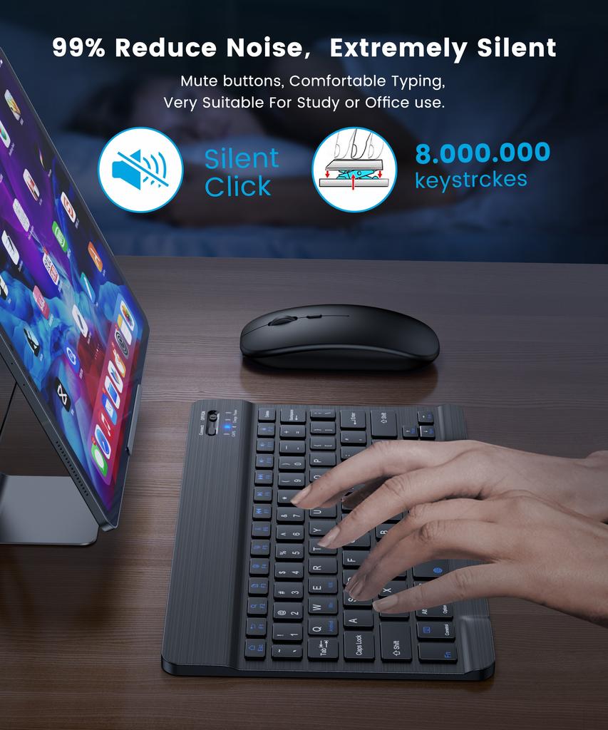 Ipad kabellose Tastatur, Bluetooth-Tastatur und Maus, Mini-Tastatur, Android-Tastatur für Tablet Ipad Pro 12