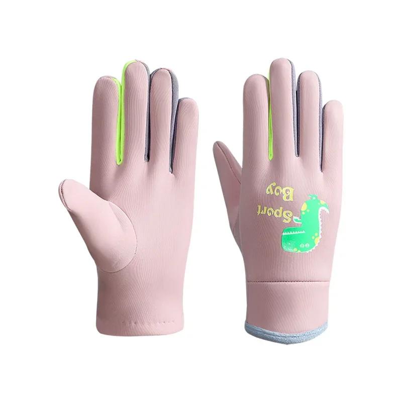 Cartoon Noctilucent Dinosaur Kids Plush Warm Gloves Winter Windproof  Outdoor Sport Cycling Gloves for Boy Girl Student Mittens