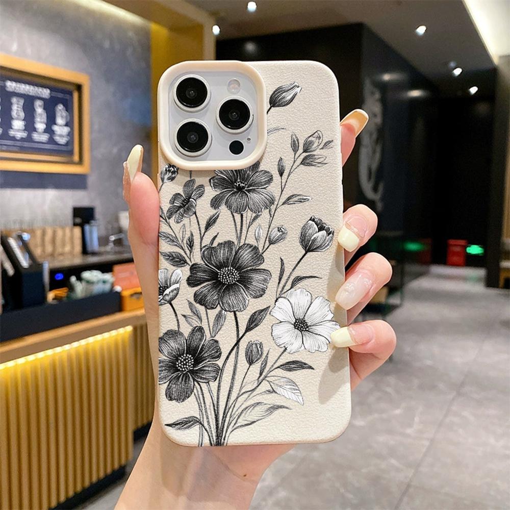 Black Flower Sketch Drawing Phone Case for Xiaomi Redmi Note 14 13 12 10 11 9 8 / Redmi A1 A3 A5 Shockproof Anti-Scratch Cover