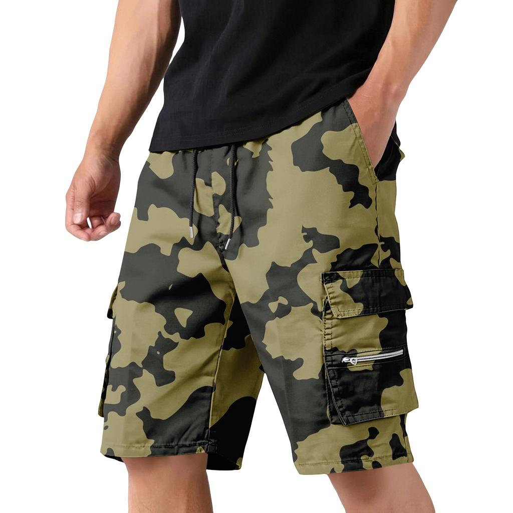 Men's Cargo Shorts with Drawstring Waist Adjustable Fit Multiple Pockets Lightweight Durable Fabric Outdoor Casual Wear