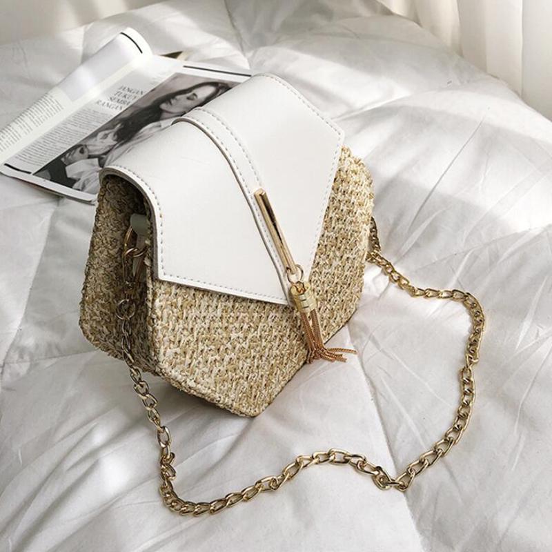 Yogodlns Borsa in paglia per donna Borse in pelle PU di nuova moda Borsa estiva in rattan da spiaggia per donna