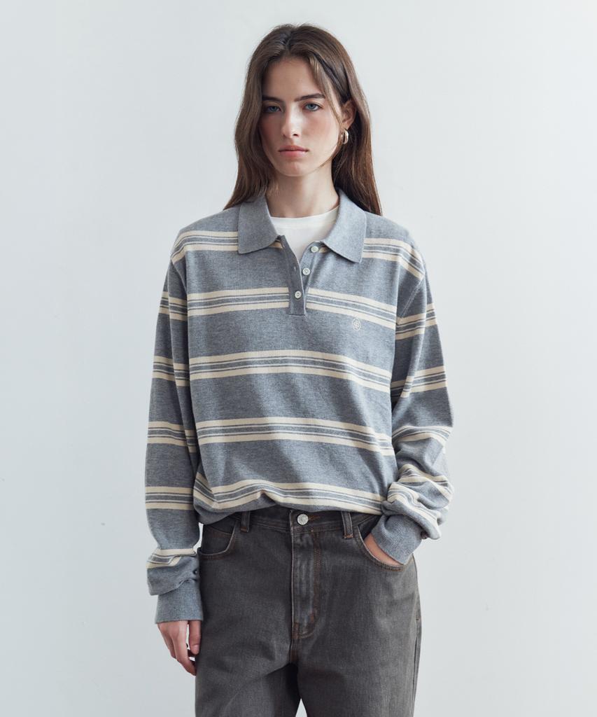 SIYAZU Sikn2136 Classic Striped Collar Knit_Melange Gray