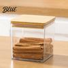 Clear Food Container with Wooden Storage Airtight Flour Sugar Large Square Plastic Jar Food-grade Silicone