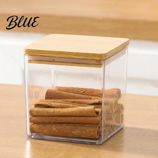 Clear Food Container with Wooden Storage Airtight Flour Sugar Large Square Plastic Jar Food-grade Silicone