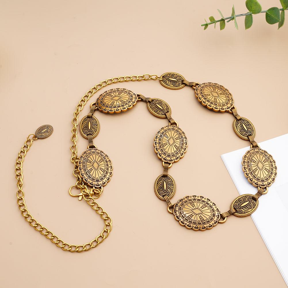 Elegant Cowgirl Chain Belt for Women - Concho Detail, Adjustable Size, Perfect for Western, Casual, and Dressy Outfits