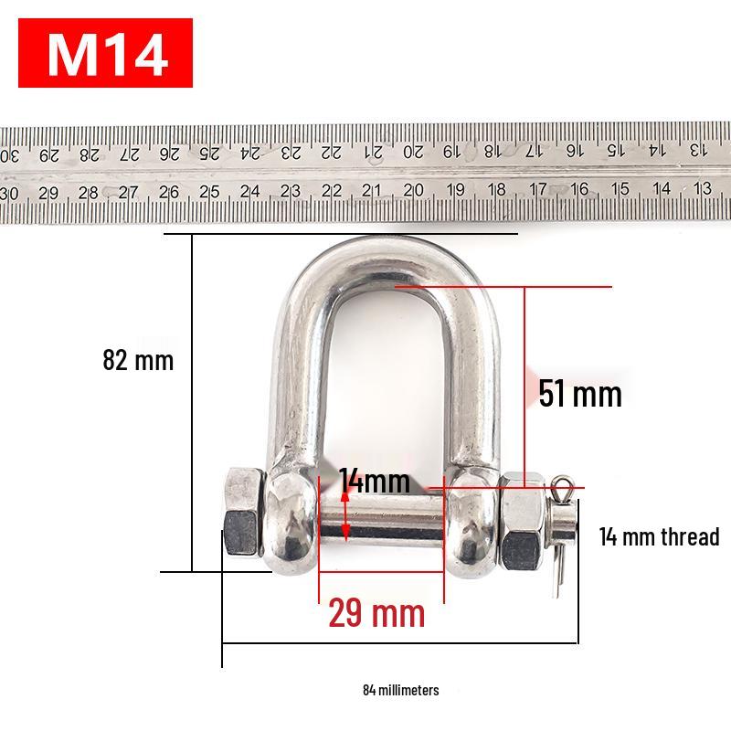 304 Stainless Steel D-Type Safety Shackle U-Type Lifting Eye Bolt with Nut, American Style.