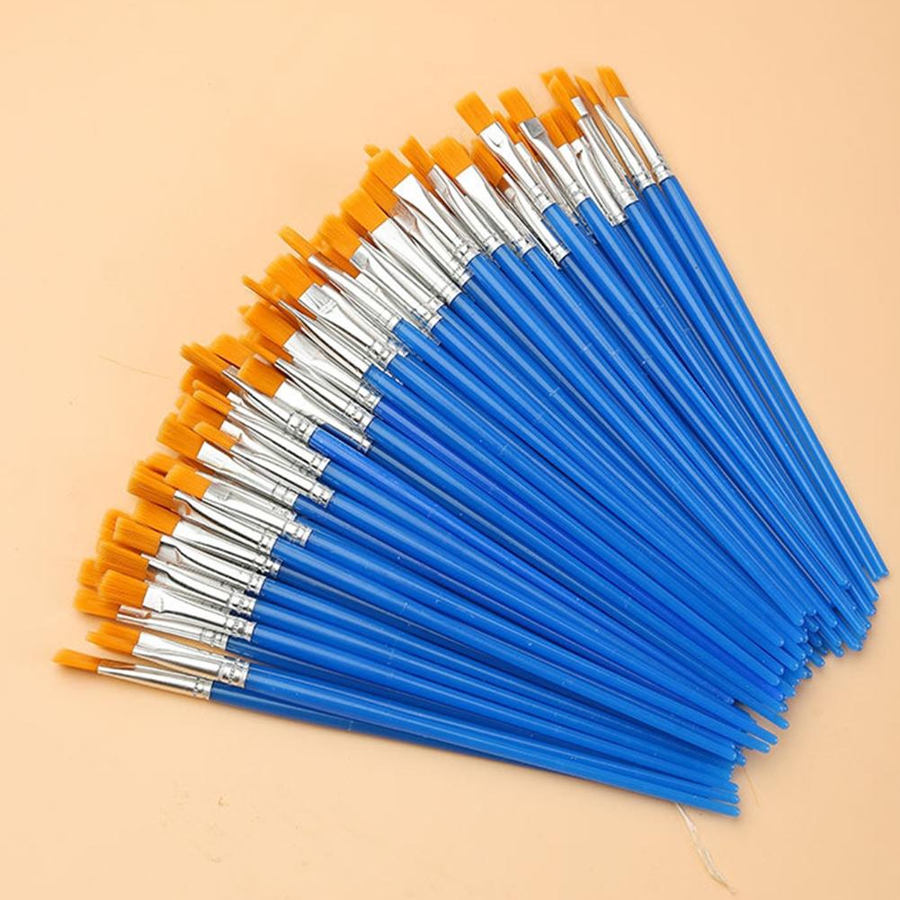 50Pcs Paint Brushes Set Round Flat Hair Nylon Hair Paint Brush For Oil Acrylic For Artists Beginners Student Paintin