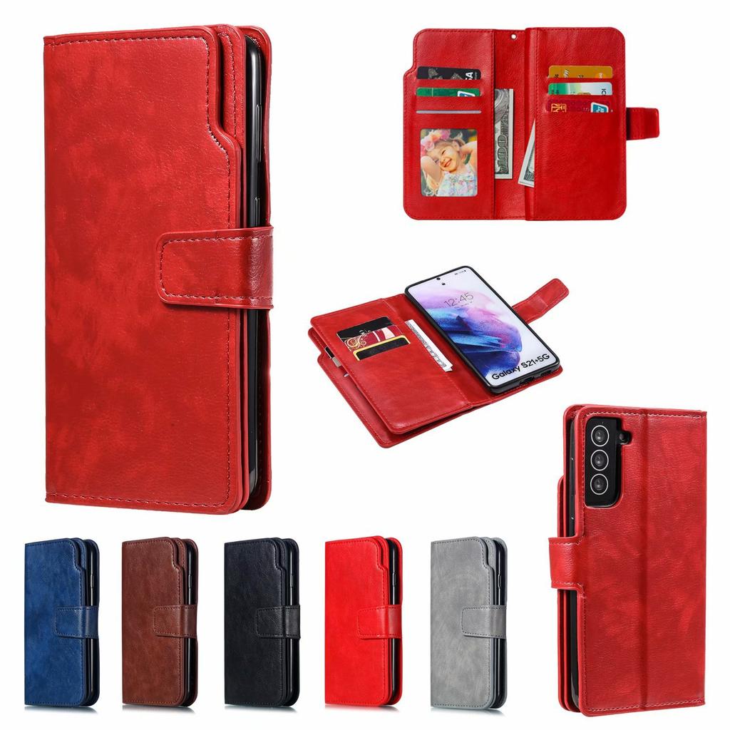 Suitable for Samsung S21plus leather case A02S nine-card card wallet holder protective case A12 clamshell leather case