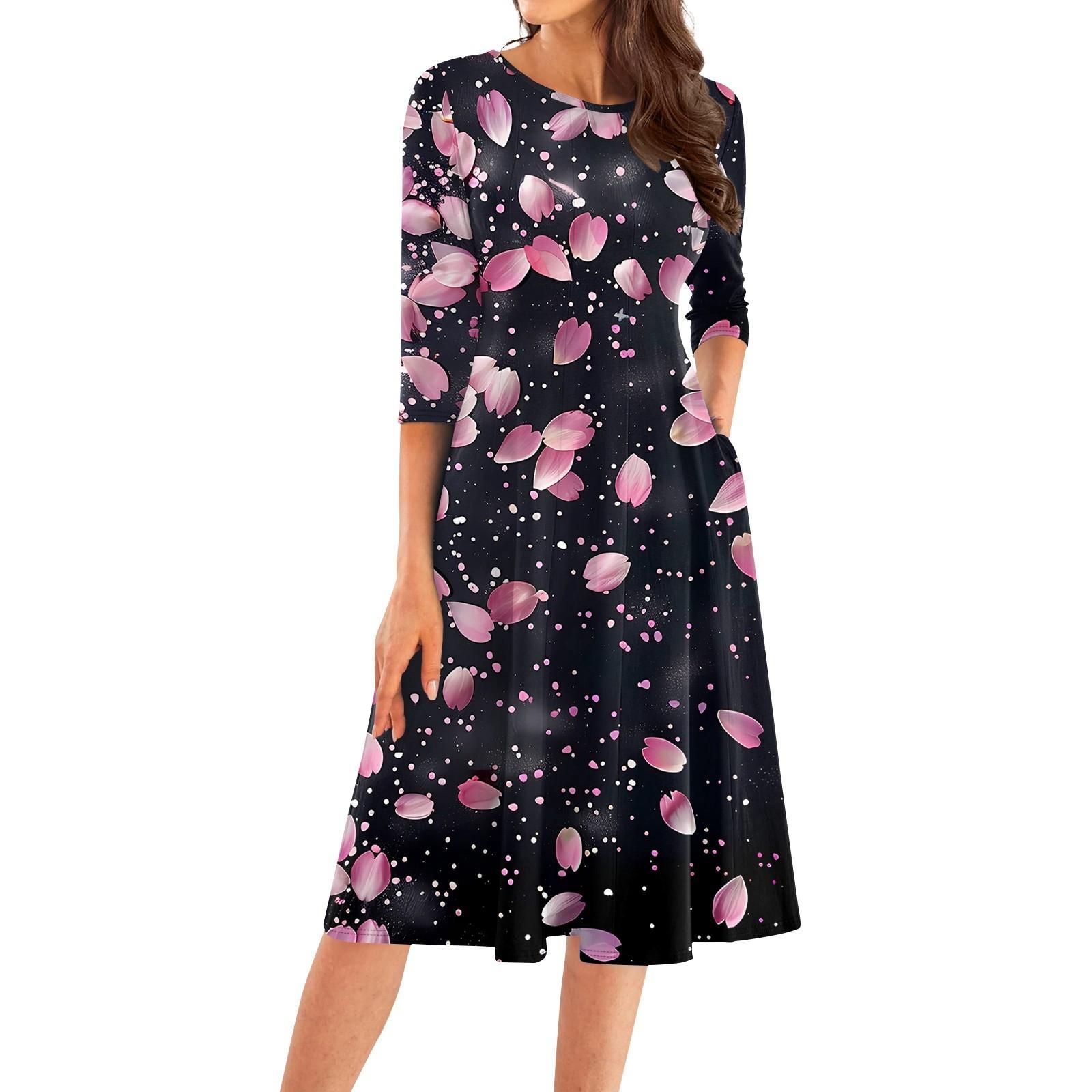 

Женское повседневное модное платье миди с круглым вырезом и рукавом три четверти L чёрный