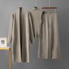 Completo Casual Monocolore alla Moda da Donna Giacca a Sciarpa Cardigan + Gilet Senza Maniche Maglia Base + Pantaloni a Gamba Larga Completo Tre Pezzi