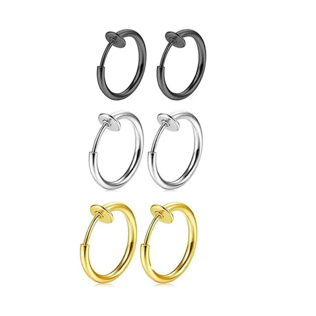 2pc/set Fake Nose Ring Hoops, Clip On Ear Fake Septum Ring Non Piercing Spring Hoop Earrings Lip Ring Fake Cartilage Earrings