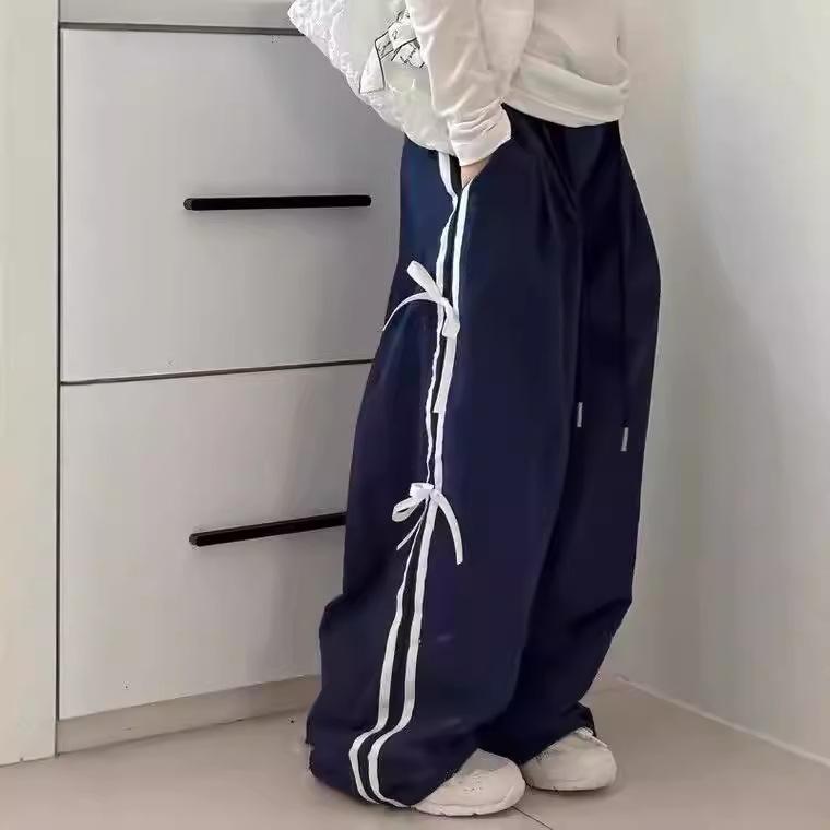 Mädchen Frühlingshosen Kinder Fliege Sweatpants Herbst Süße Hosen Gestreifte Lässige Unterteile Kinder Lockere Unterwäsche