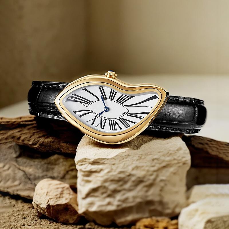 New Luxury Irregular Crash Melting Twist Watches Men's High Quality Genuine Leather Advanced Creative Design Paris Wristwatches