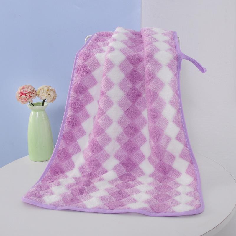 

Полотенце из кораллового флиса, банное полотенце, трехцветная сетка, основовязаное, с обернутым краем, можно повесить плотный чехол для полотенца 35*75cm фиолетовый