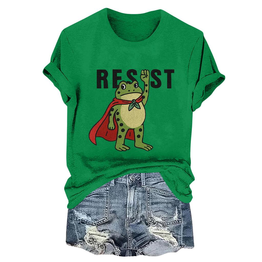 Women's Fashion Casual Printed Round Neck Short Sleeved Pullover T-Shirt Top