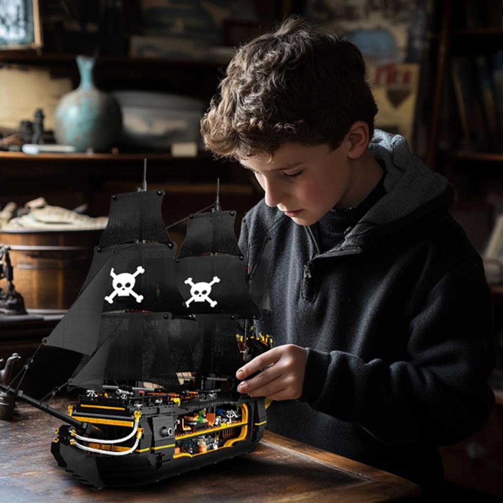 2900PCS Dark Phantom Pirate Ship Building Blocks Classic Ghost Ship Model Bricks Set With Figures Kids DIY Educational Toy Gifts