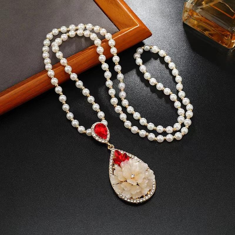 Necklace Beads Long Vintage Boho Rope Slice Chain Stone Pendants Bohemian Ethnic Women