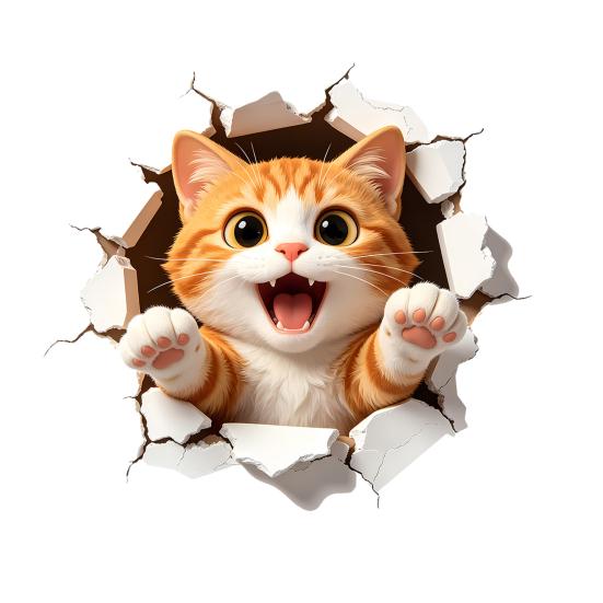 Adhesive Toilet Sticker, Waterproof 3D Orange Cat Wall Decal, No Glue Residue Decorative Sticker for Bathroom Ceramic Tile Walls Renters