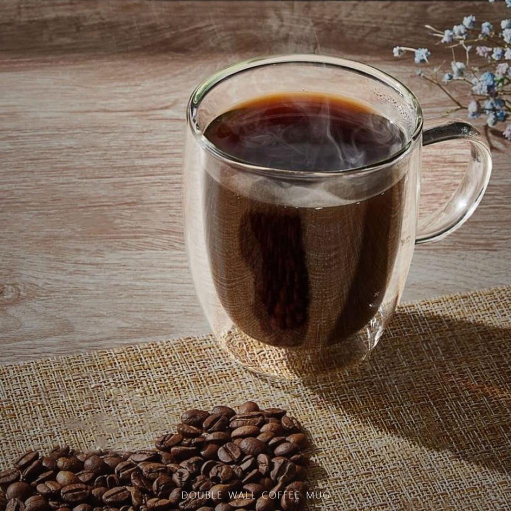 TeamSky TeamSky Set de Perete Dublu pentru Căldură Cafea Căldură Dublă Ceai Rece Căni pentru Băuturi Acasă cu Set de Ustensile de Bucătărie Set de 4 cu Pahare, 350ml, 4, Rezistent,