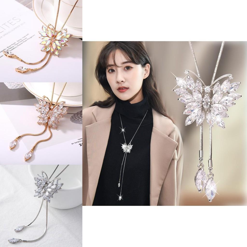 Unique Necklace Long With Dazzling Crystal Zircon Butterfly Perfect For Any Occasion