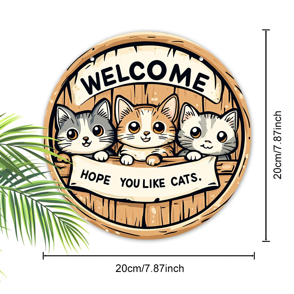 Dekorativt hengeskilt i tre, velkommenskilt, Mønsteret er tre søte katter, innendørs- eller hagedekorasjoner, 2D flat anheng, innflyttingsgaver til venner
